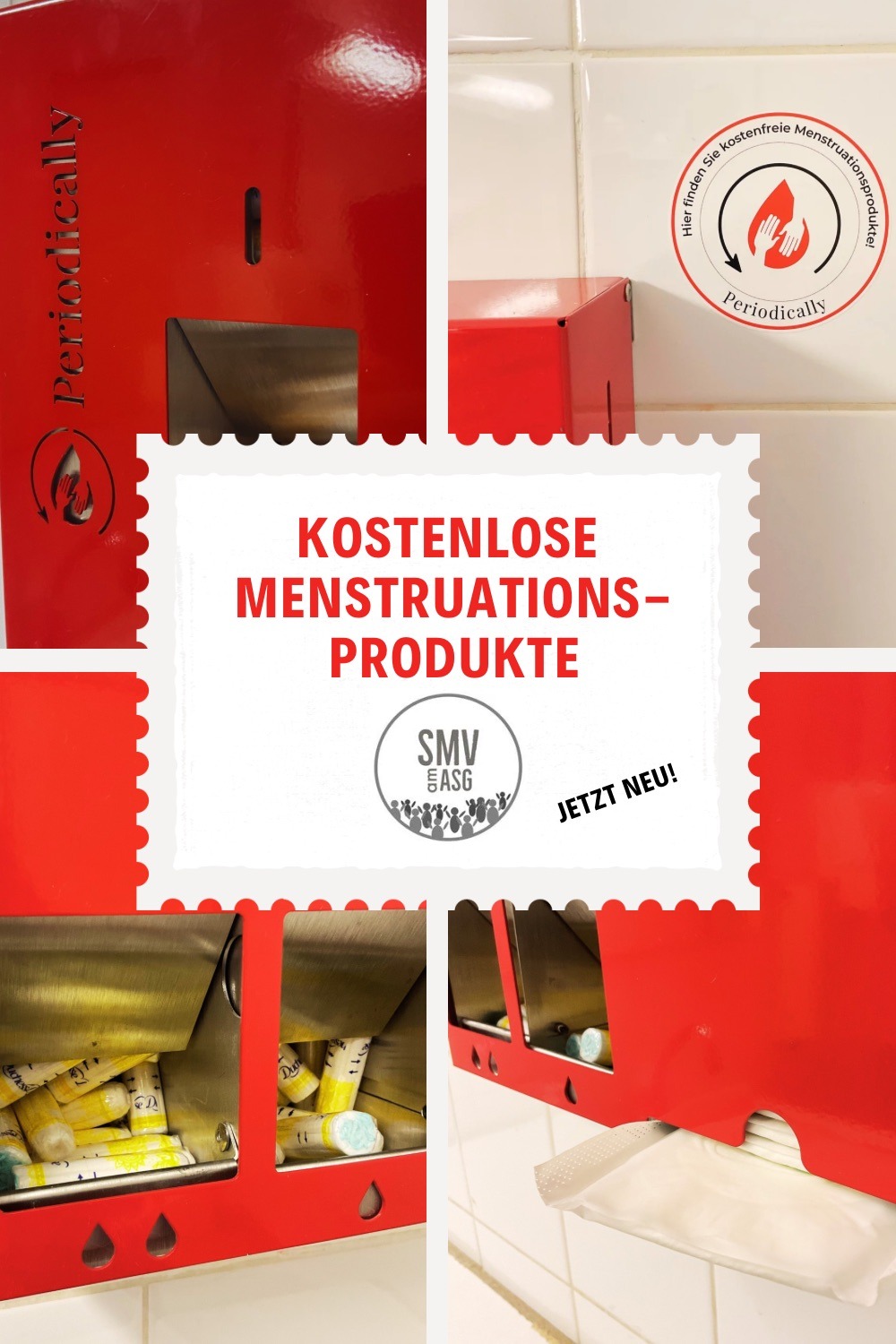 Collage zu den neuen Menstruationsproduktspendern in den Damentoiletten