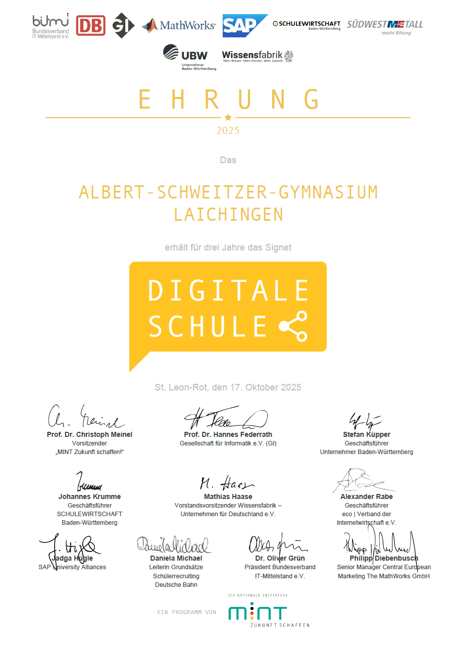 Urkunde "Digitale Schule"