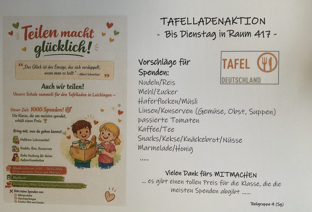 HERZLICHEN DANK FÜR DIE SPENDEN AN DEN TAFELLADEN!